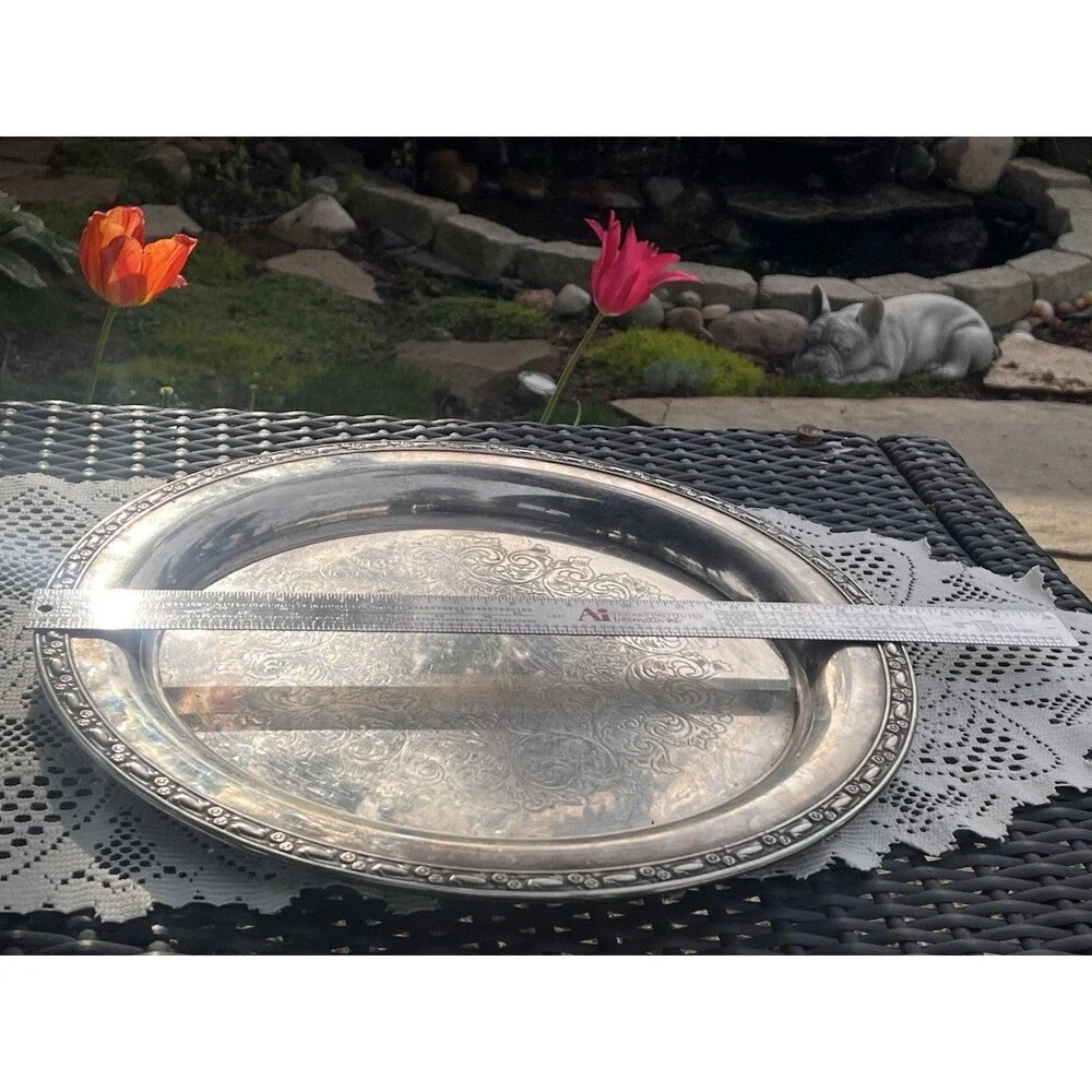 Vintage Oneida Silversmiths 15 Inch Round Serving Tray Platter Silverplated